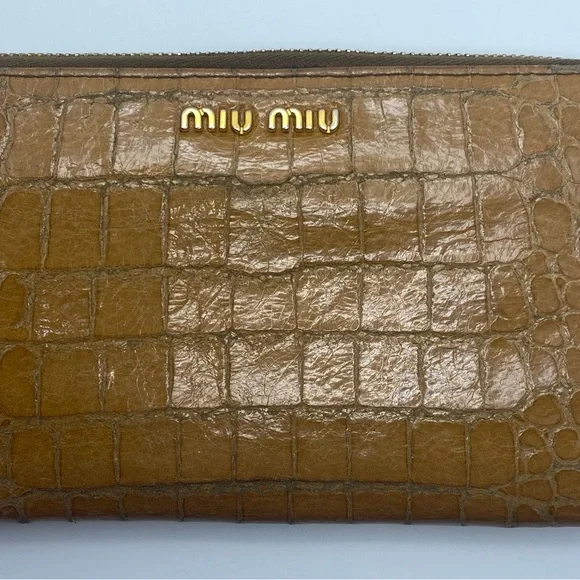 Miu Miu Croc-Embossed Leather Long Zippy Wallet - Picture 3 of 7